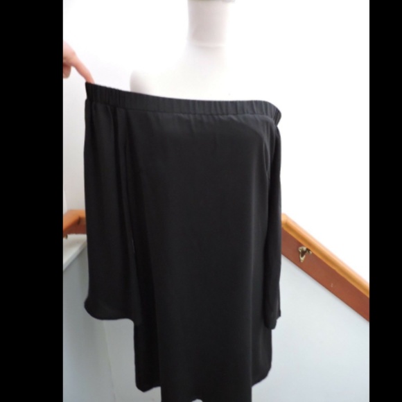 NWT $139 CHELSEA28 BLACK OFF SHOULDER BELL SLEEVE CHIFFON LBD DRESS M - Picture 2 of 7